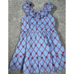 Boutique Crewcuts Eyelet Girls Blue and Red Smocked Lined Dress 3T